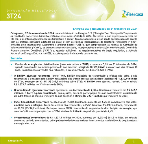 Thumbnail Energisa S.A. Quarterly Report 2024-q3