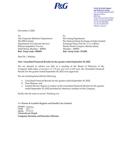 Miniature Procter & Gamble India Rapport trimestriel 2022-q1