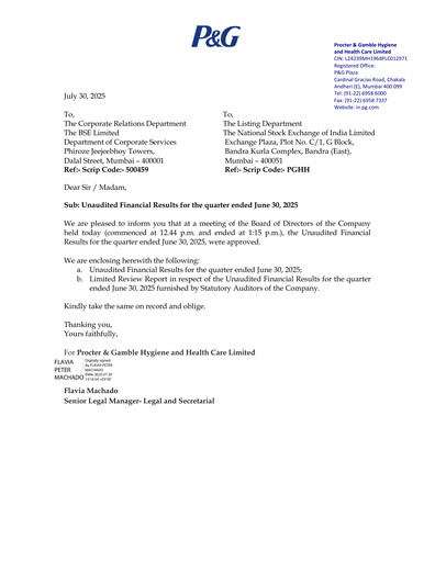 Miniature Procter & Gamble India Rapport trimestriel 2025-q1